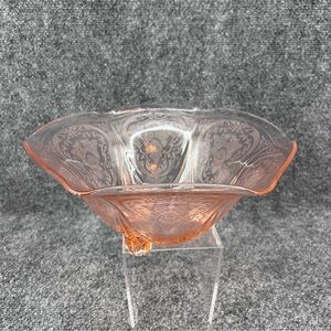 Hazel Atlas Pink Royal Lace 10" Ruffled Edge 3-Legged Console Bowl